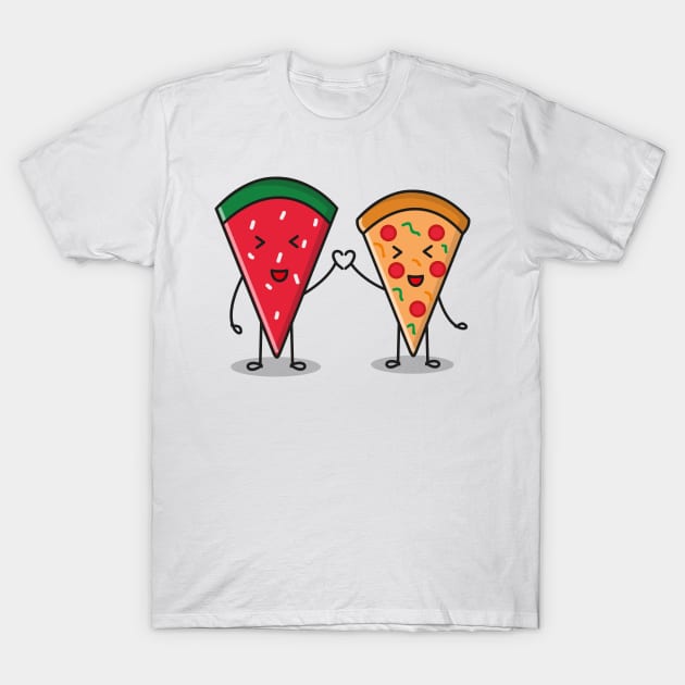 Watermelon and Pizza Slice Couple T-Shirt by arkitekta